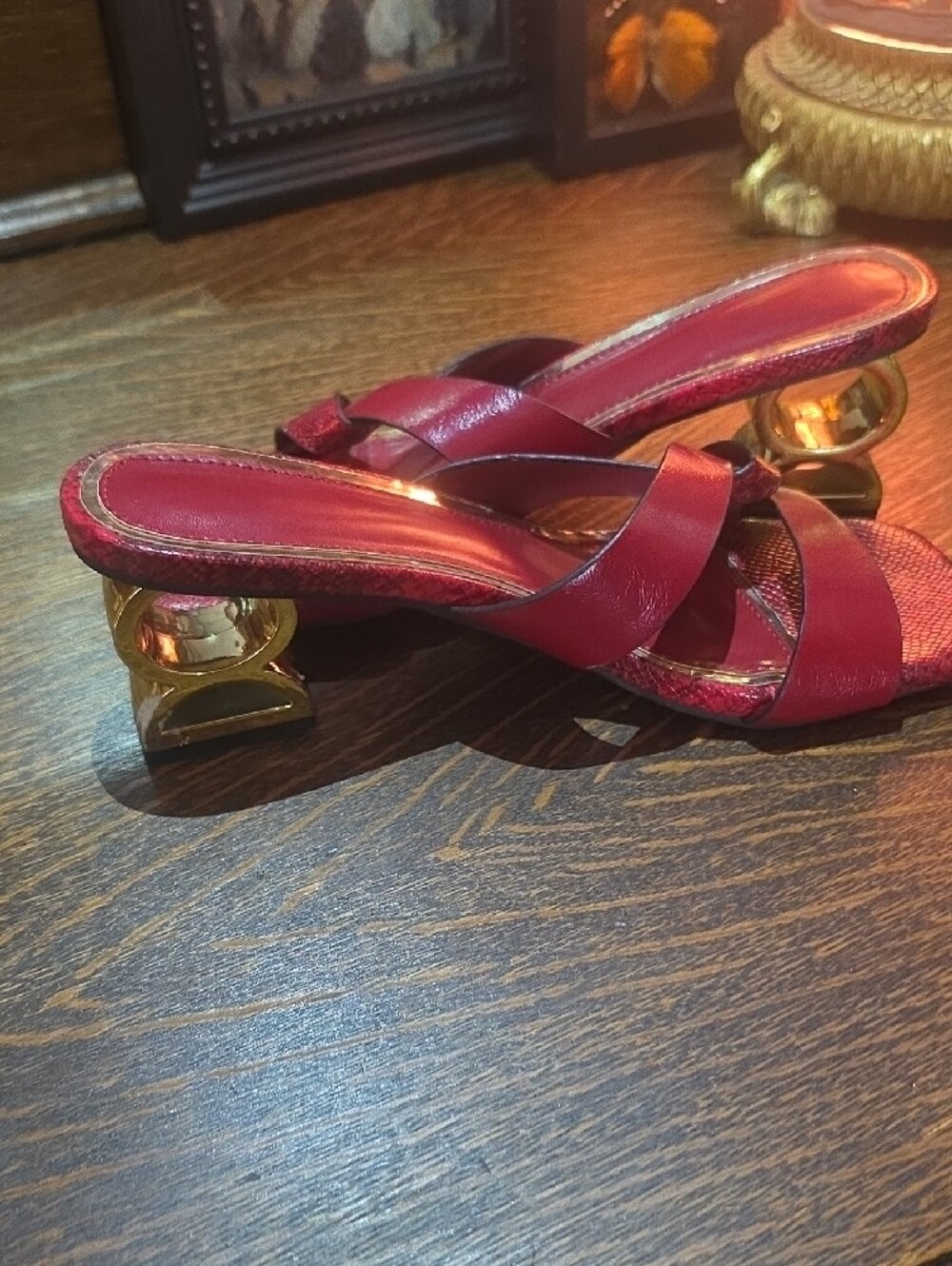 Red Strappy Square-Toe Slide Mules - Picture 2 of 5